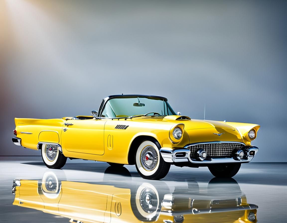 Yellow 1957 Ford Thunderbird in Retro Automotive Photography
