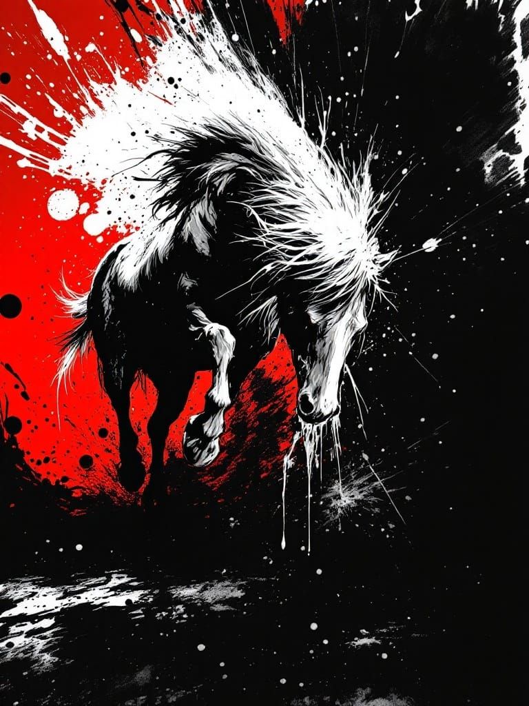 Horse Running Free: Steadman and Kollwitz Fusion