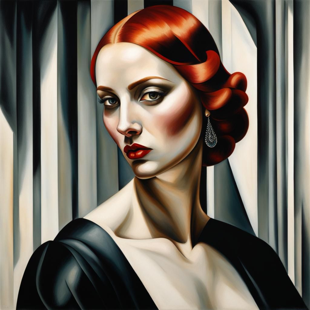 Red-Haired Woman in Art Deco Style