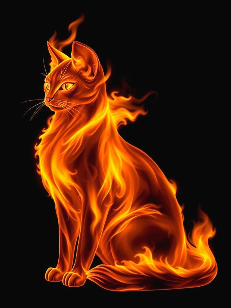 Fiery Feline: Elegant Cat in Flames