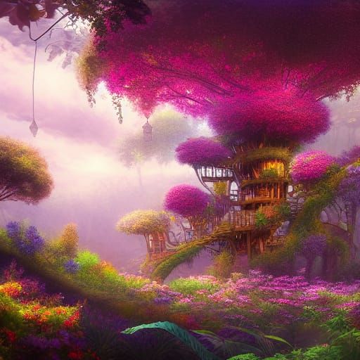 Fantastical Treehouse Kingdom in a Garden Forest