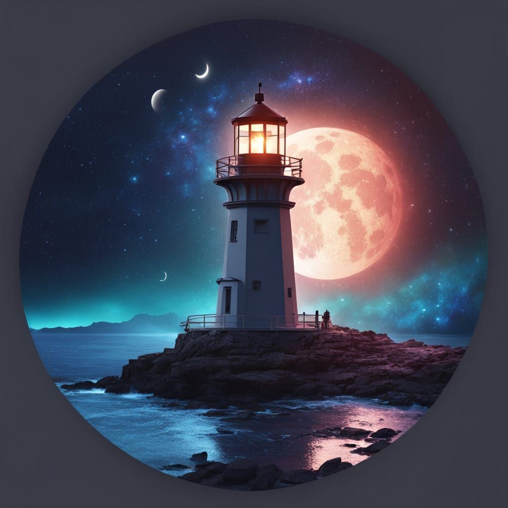 Crete Lighthouse in Spiraling Galaxy Digital Matte Painting