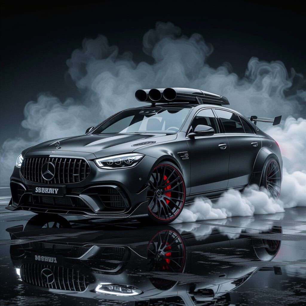 Futuristic Brutalism Mercedes Maybach Drifting in Neon Garag...