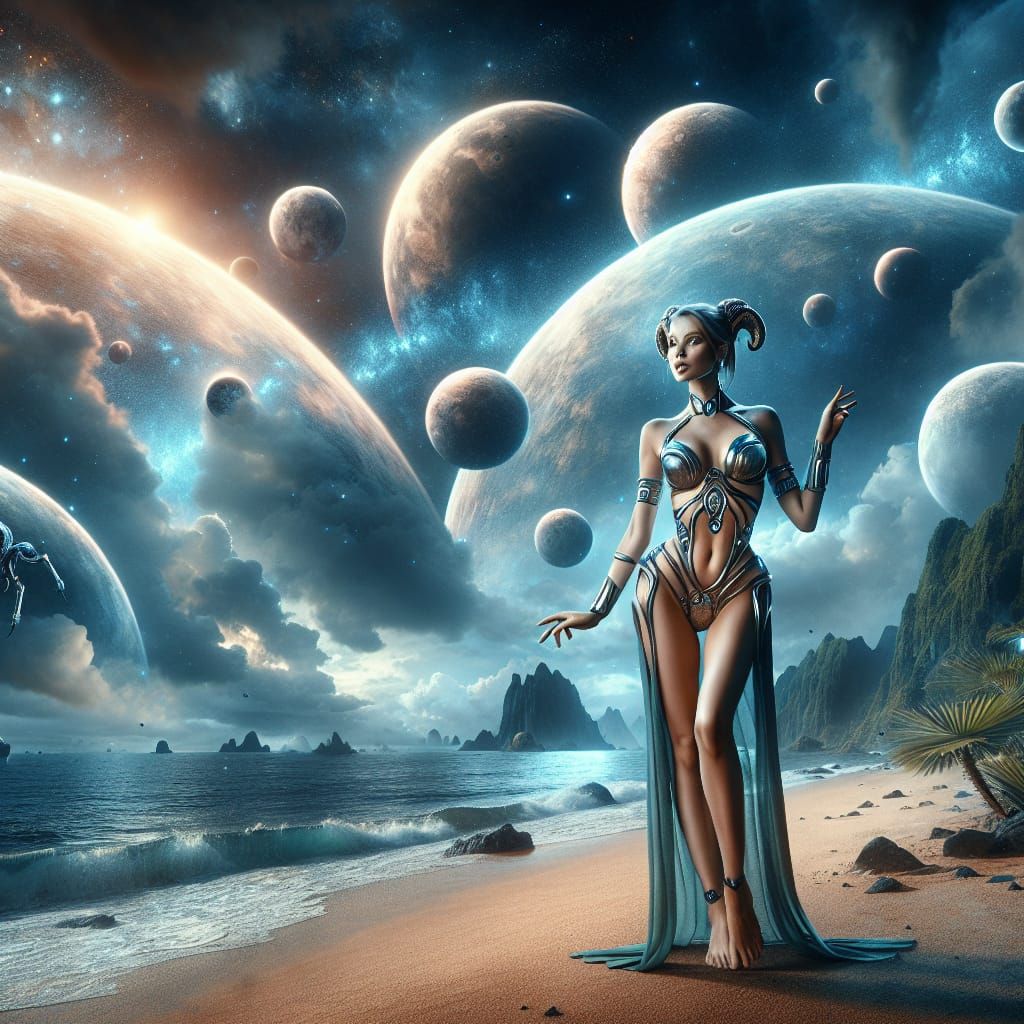 Alien Beauty on a Moonlit Beach: Digital Matte Painting