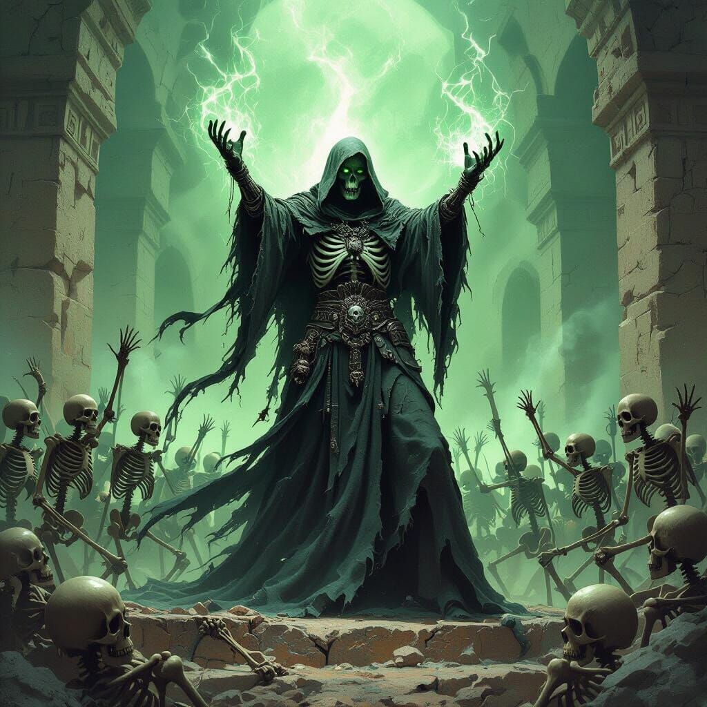 Drow Necromancer Raises Skeleton Army in Ziggurat
