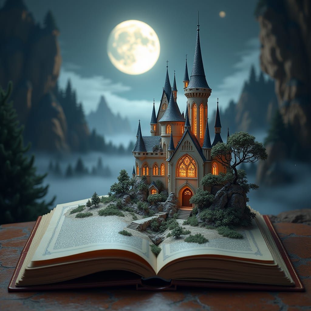 Mystical Castle Illustration in Open Book