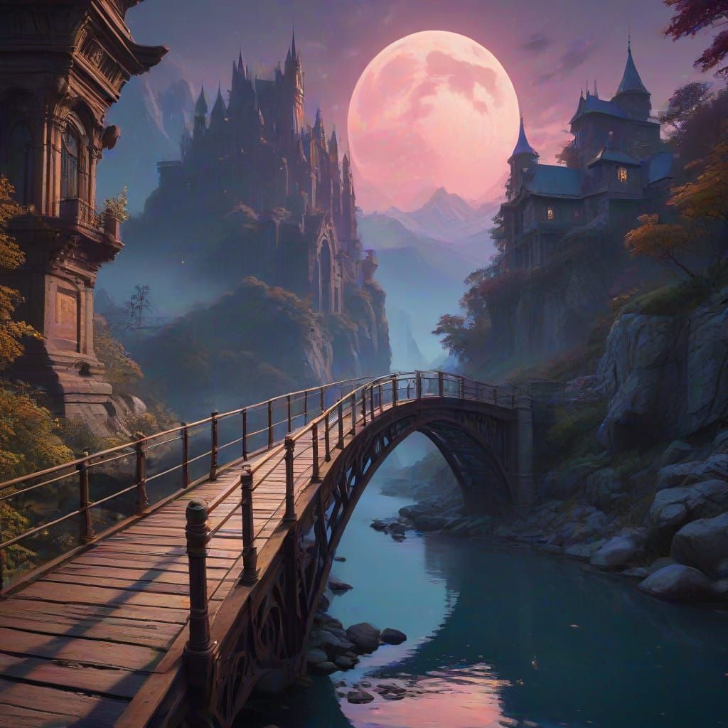Majestic Indigo Bridge Under Full Moonlight