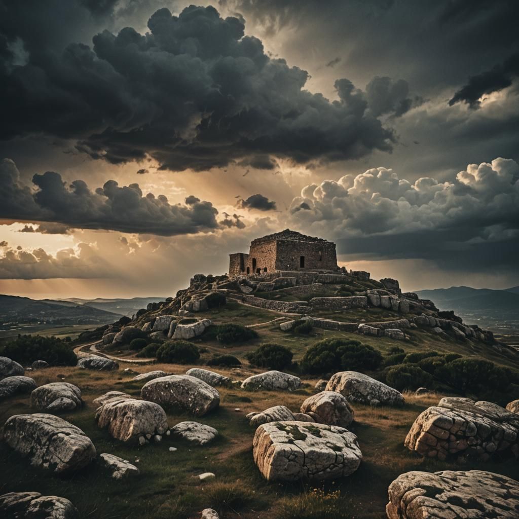 Dramatic Nuraghi Monuments at Sunset
