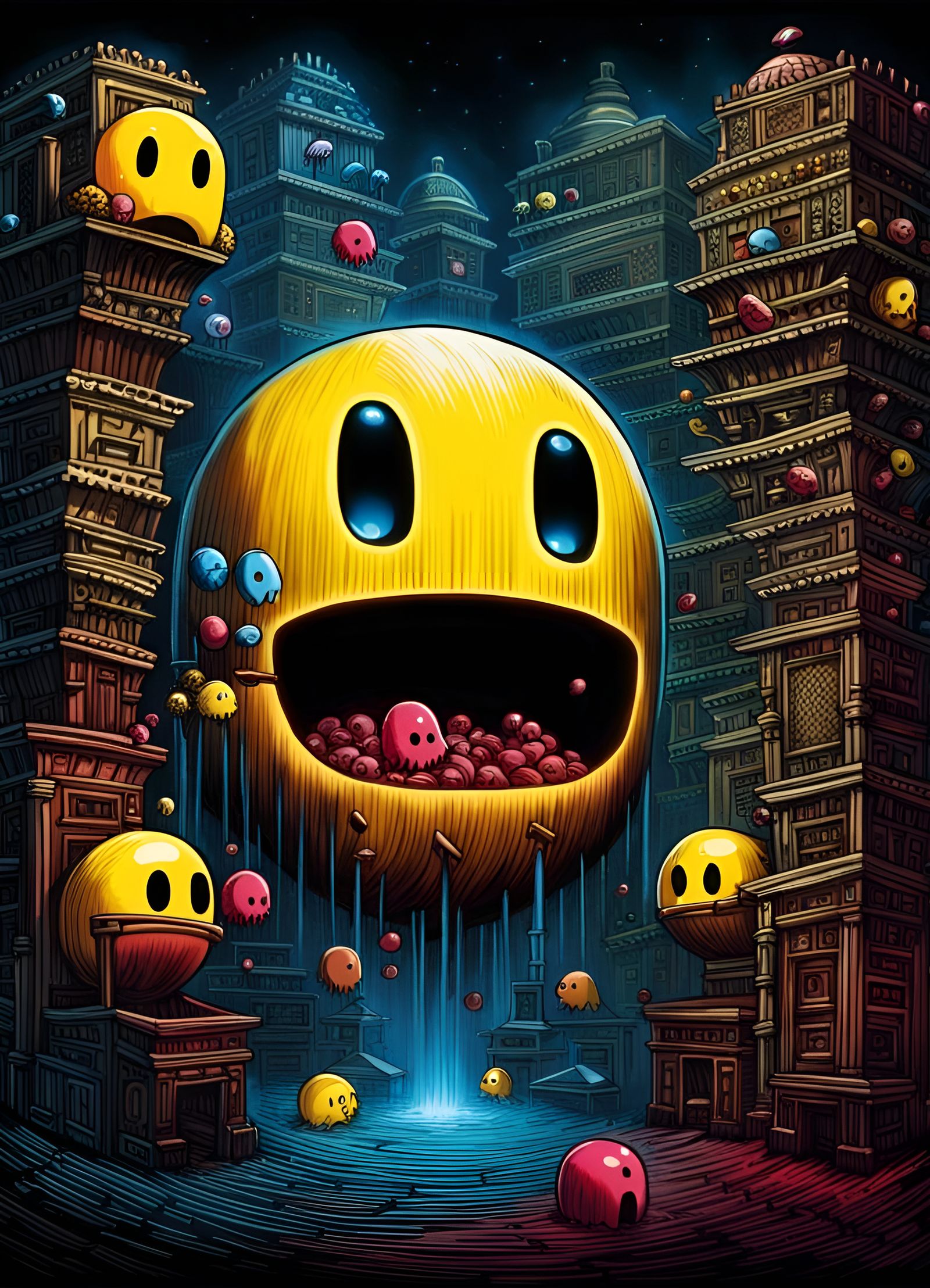 Pac-Man Ghosts in a Burton-esque Style