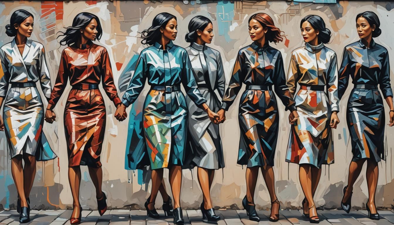 Diverse Women United in Cyber Impressionist Street Art