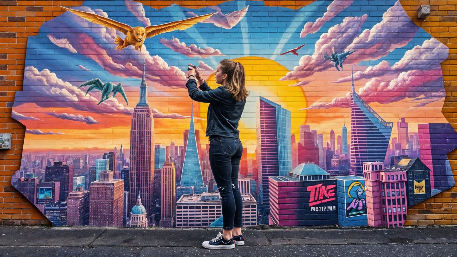 Hyperrealistic Manhattan Island Mural in Graffiti Style