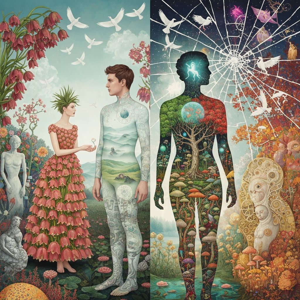 Surreal Garden Party with Dreamlike Creatures