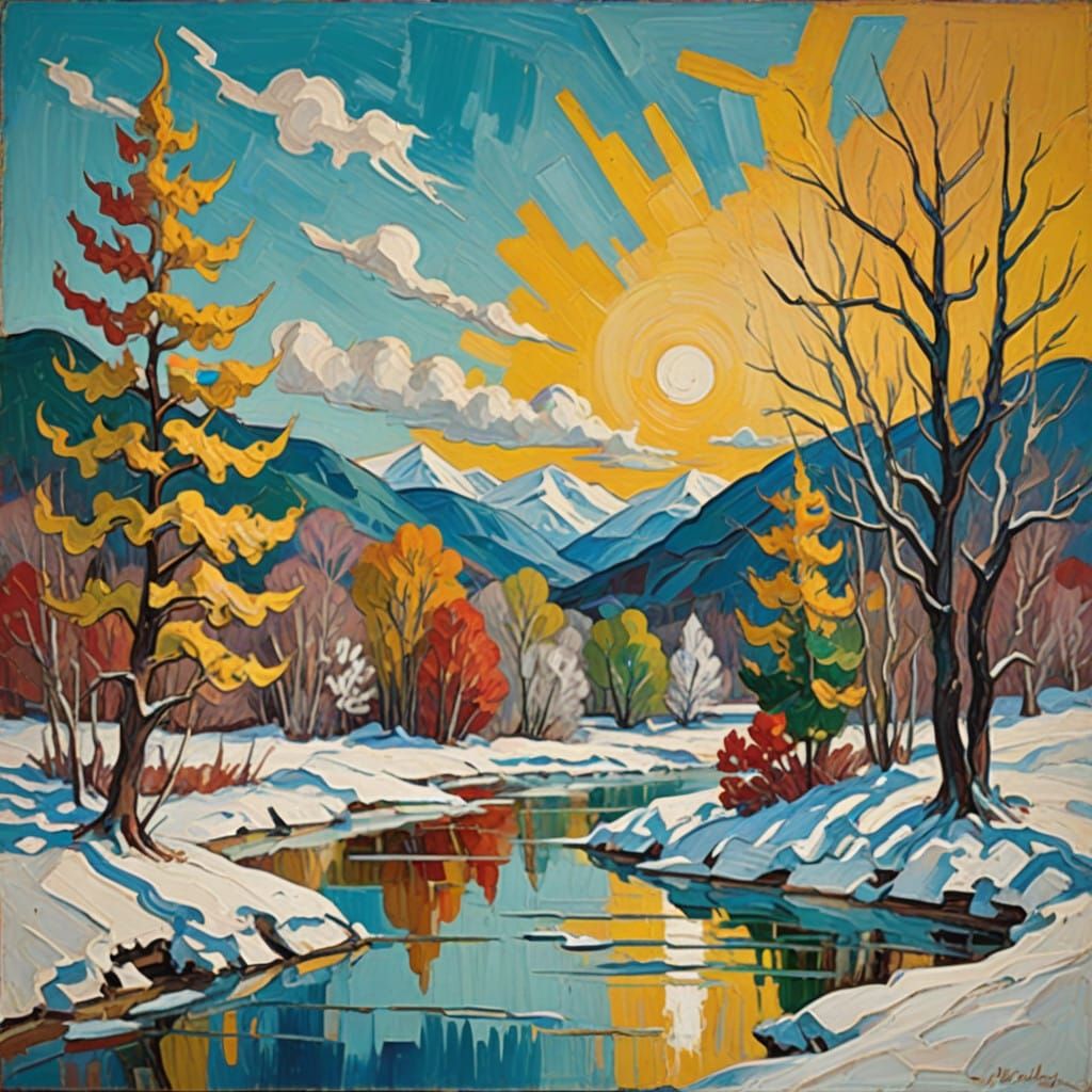 Winter Landscape in Vibrant Neo-Expressionist Style