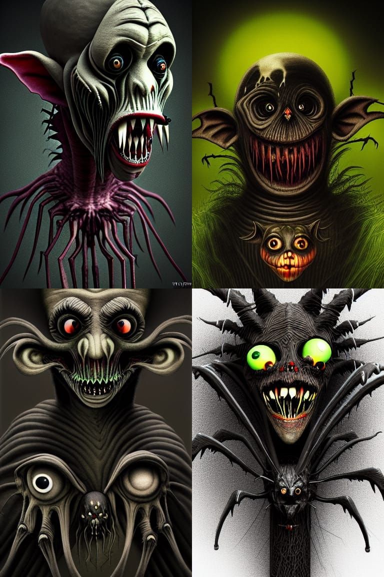 Surreal Halloween Goblin Portrait in Burton-esque Style