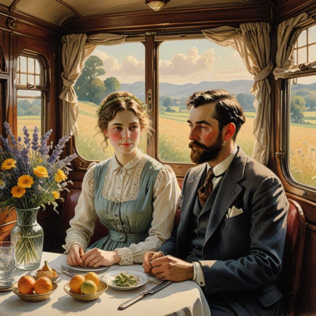 Vintage Wedding Couple in Charming Traincar