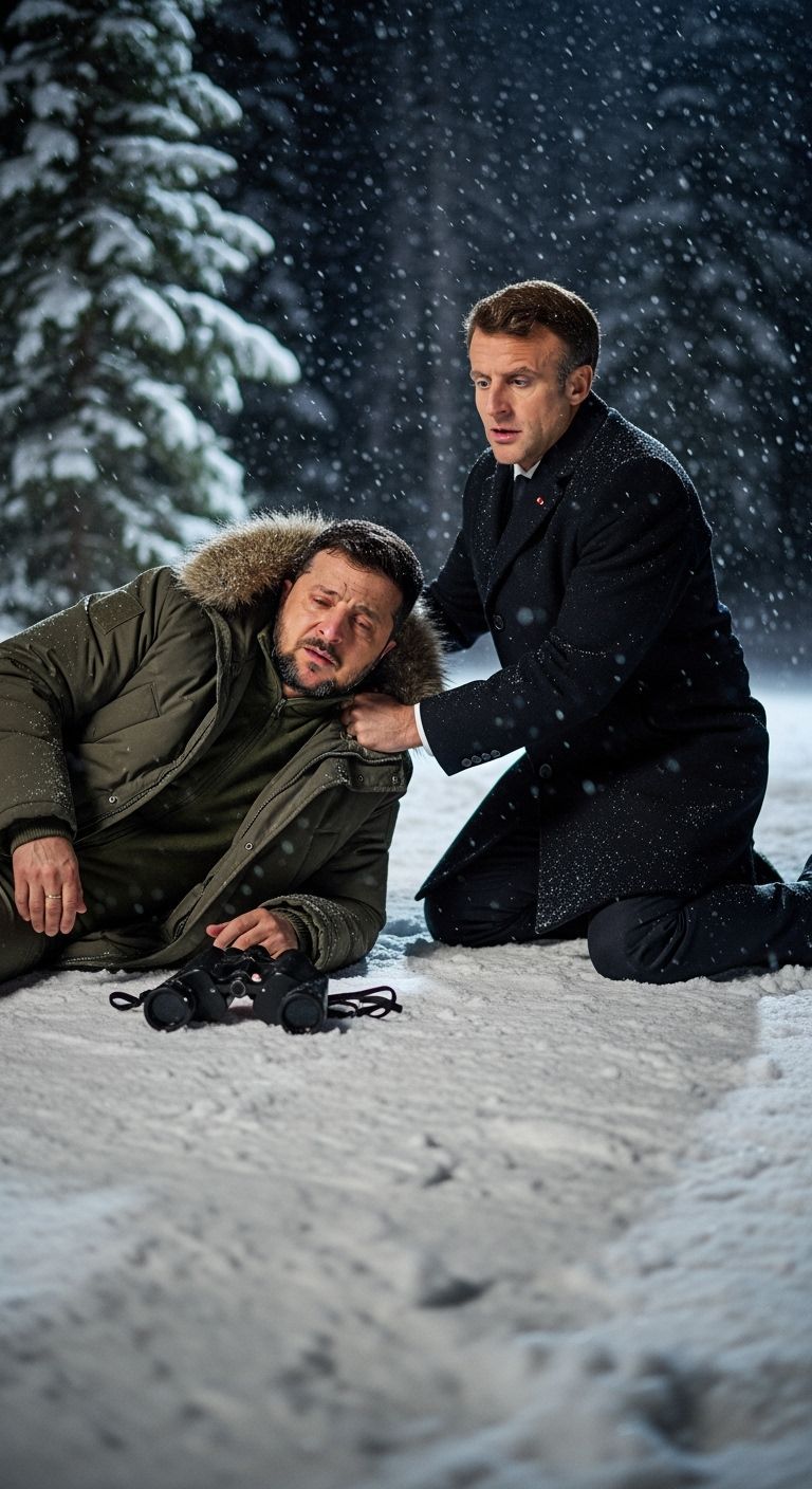 Dramatic Night Scene in Alaska with Exhausted Man