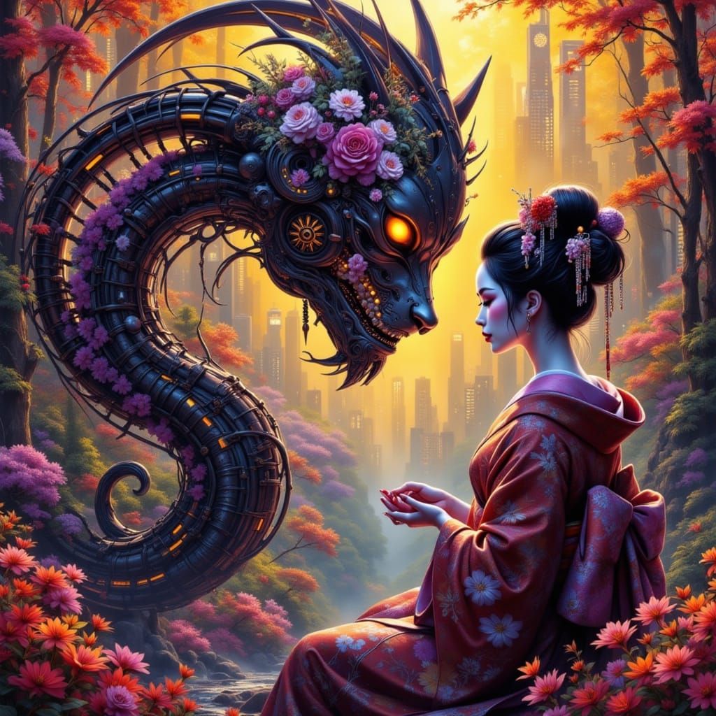 Geishas: Art Nouveau Meets Cyberpunk