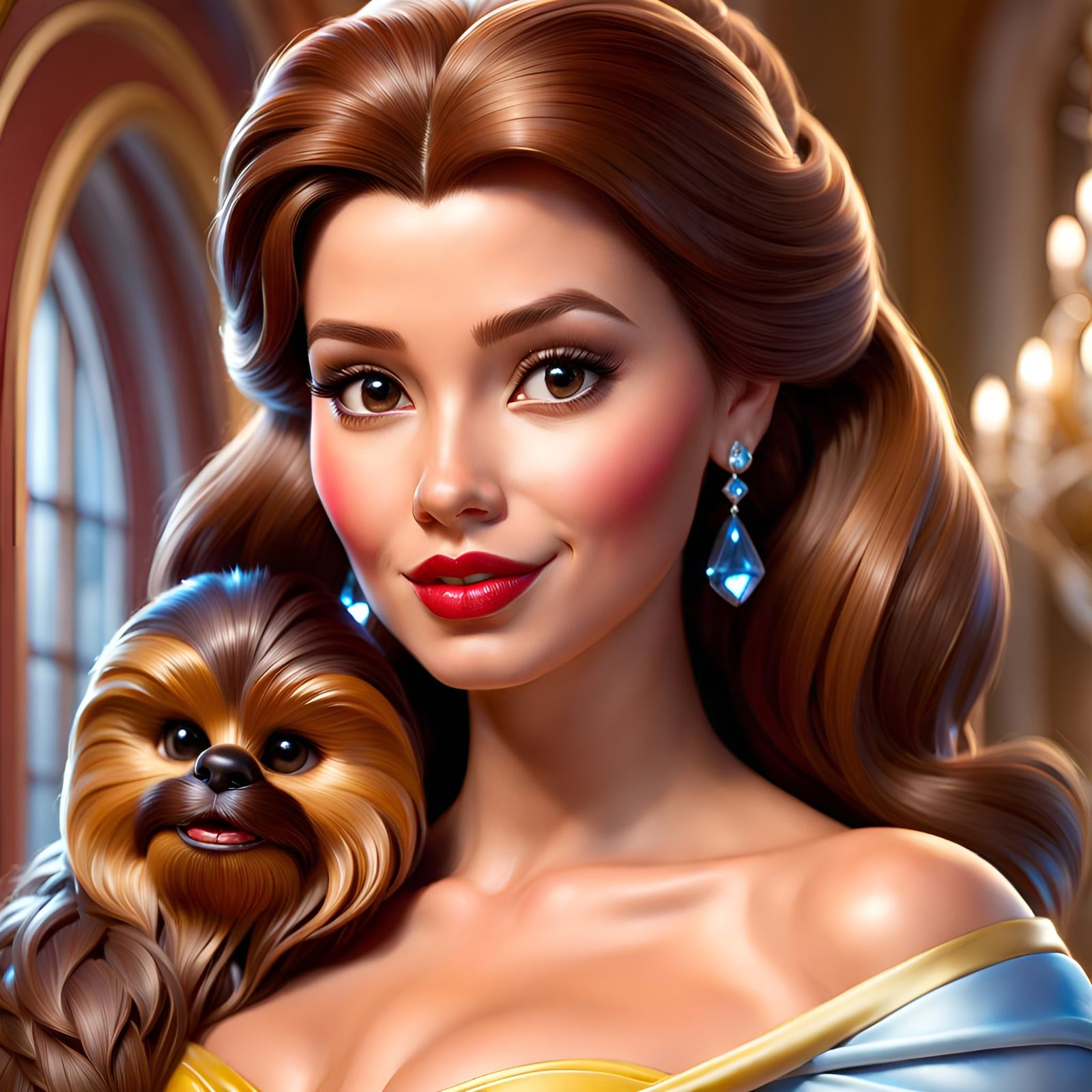 Hyper-Detailed Princess Belle with Chewbacca in 3D