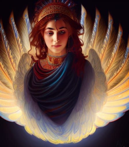 Peacock Angel Portrait in Hyperdetailed Style