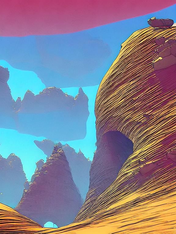 Moebius Style Desert Cliffside Scene