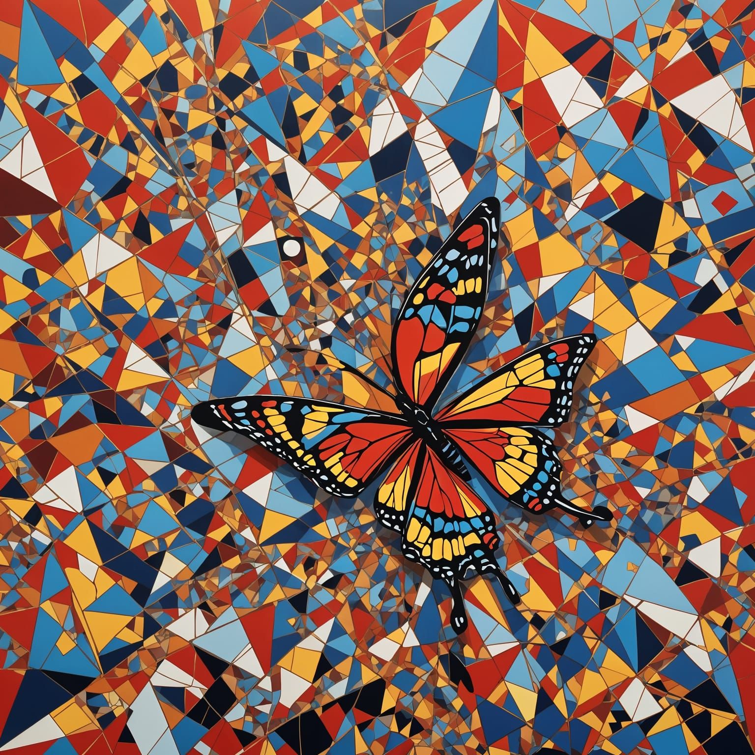 Butterfly in Abstract Geometric Landscape, Fantasy Art