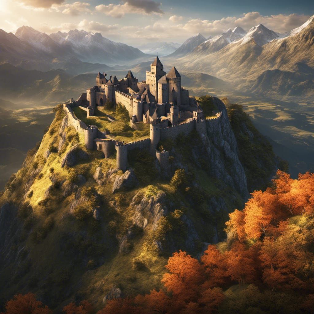 Medieval Mountain Fortress in Dramatic 3D Rendering