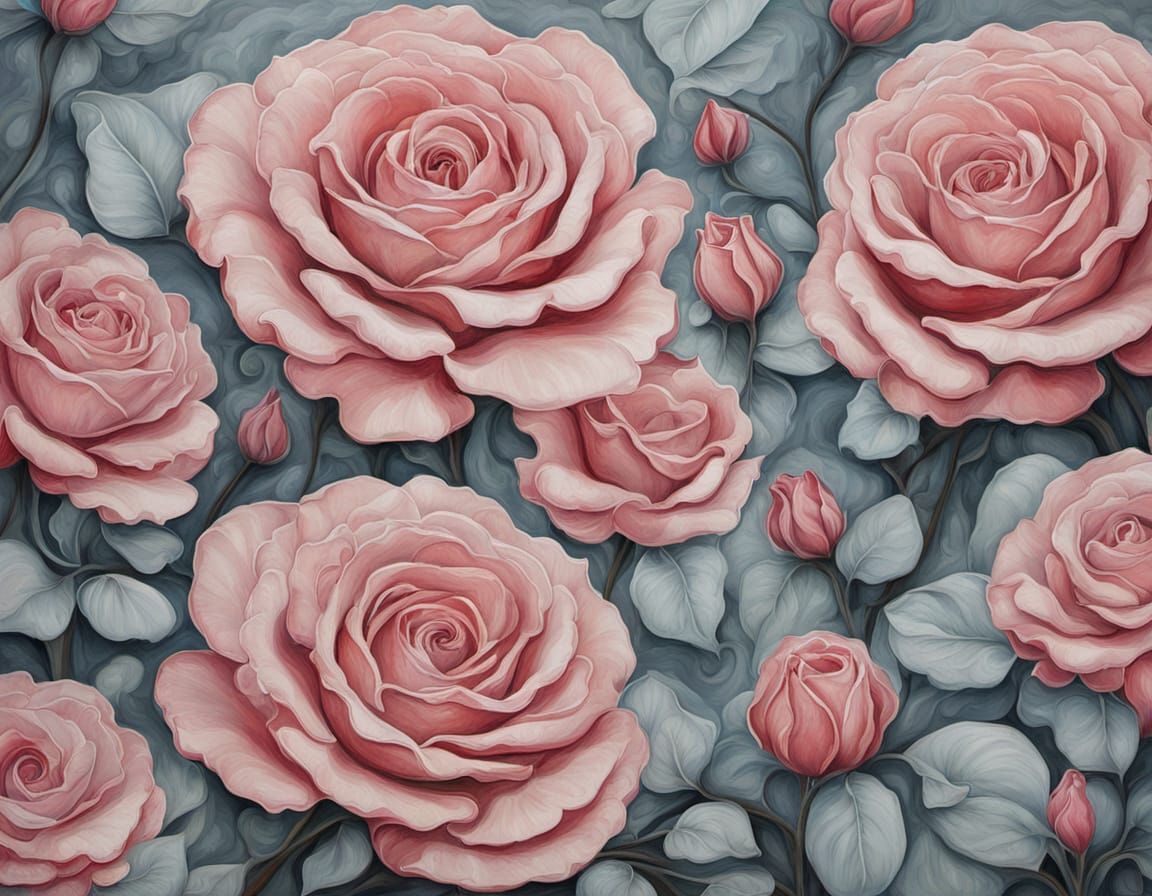 Surreal Abstract Painting of Faint Rose Old-Fashioned