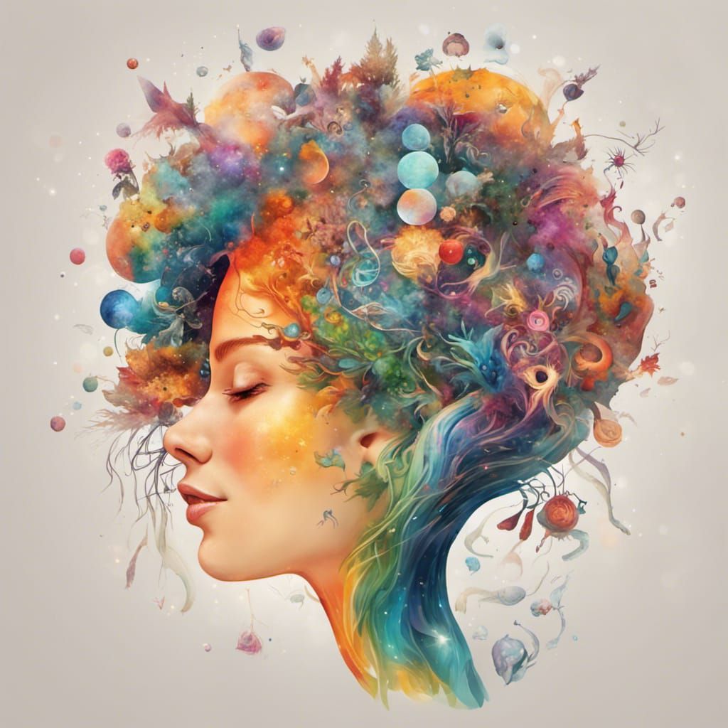 Universe Inside Smiling Woman's Head: A Creative Cosmos