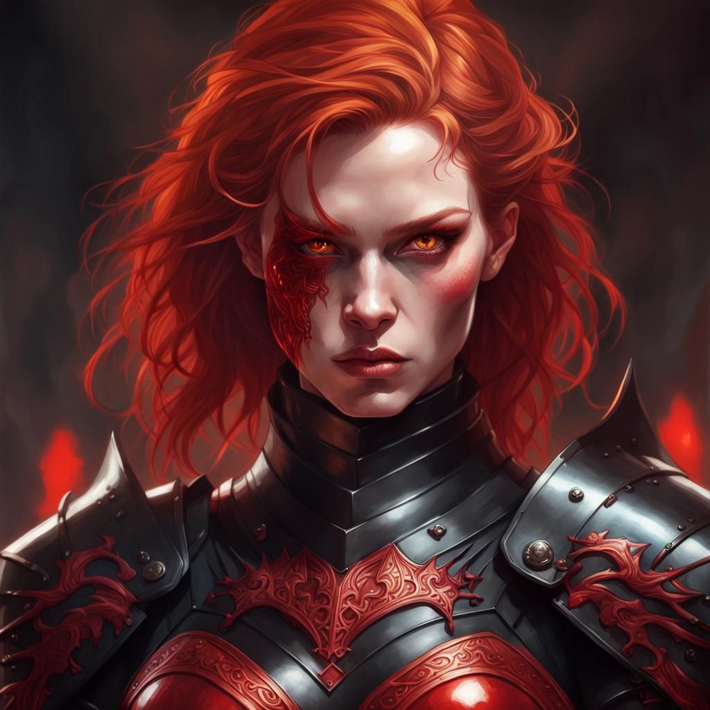 Demonic Warrior Woman in Blood Red Armor