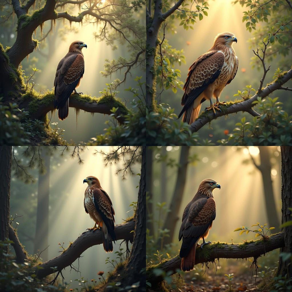 Red Tail Hawk Resting in Forest Atmosphere
