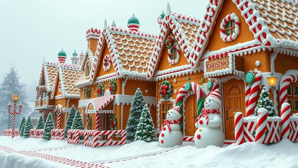 Whimsical Gingerbread Mansions in a Fantastical Christmas Wo...
