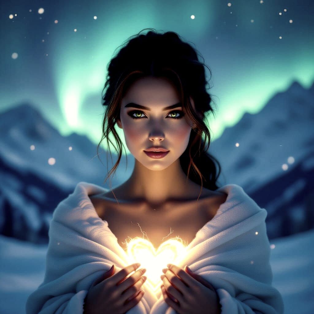 Aurora Borealis Woman Portrait in Digital Art Style