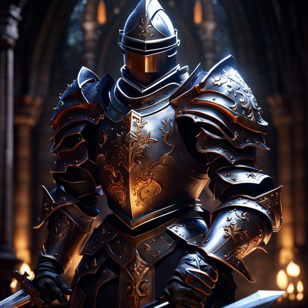 Detailed Paladin Knight in Dark Fantasy Style