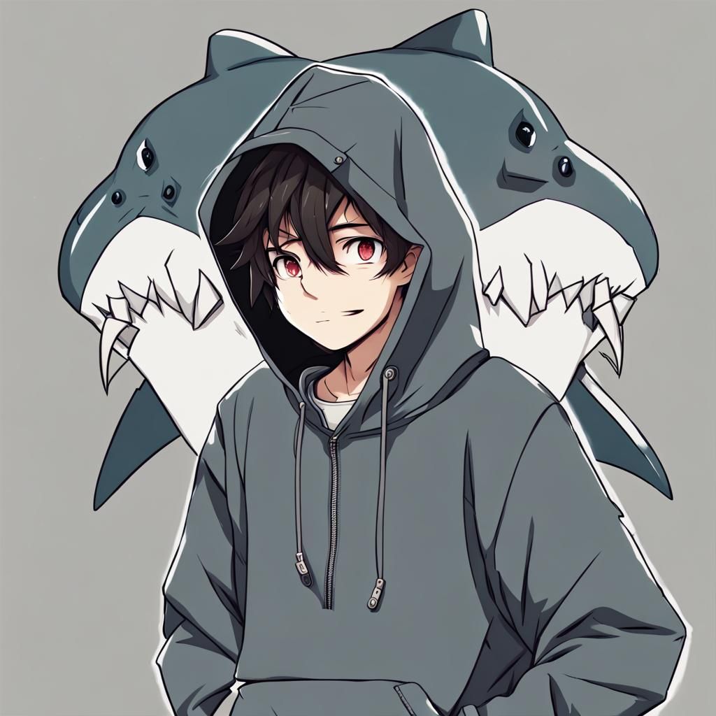 Mexican Boy with Shark Hoodie in Anime Style