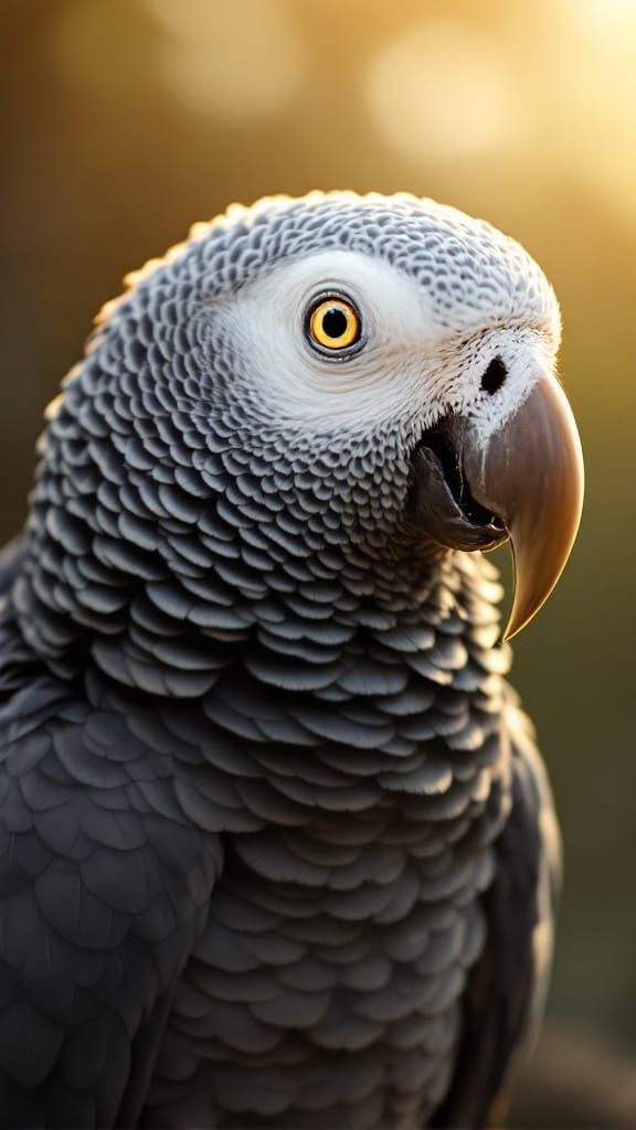 Hyperrealistic African Grey Parrot Portrait