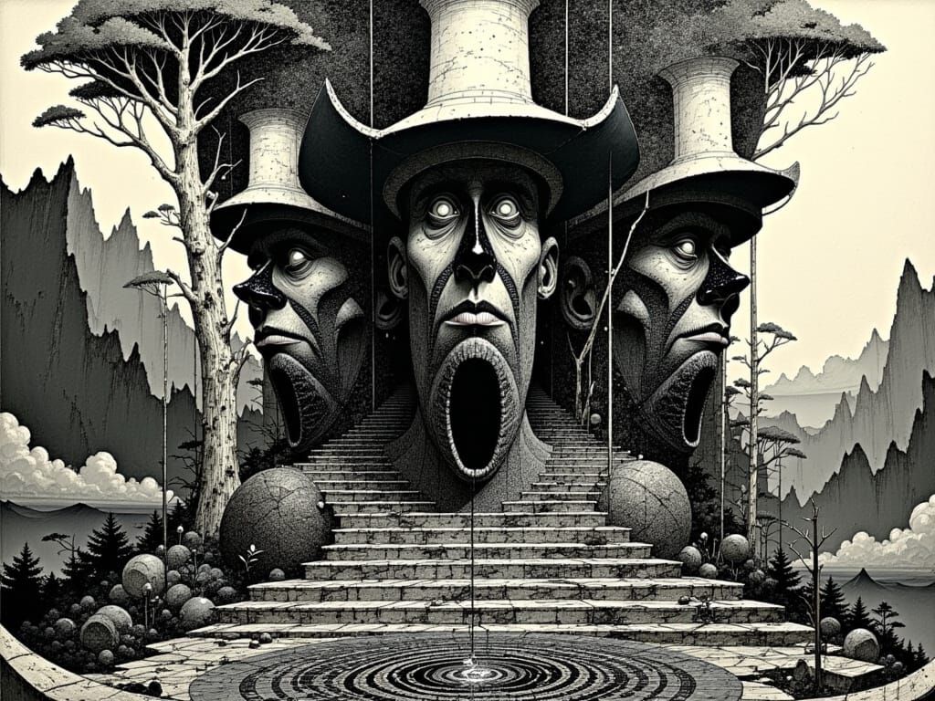 Escher-Inspired Uncle Sam Erupts from Klimt Staircase in Des...