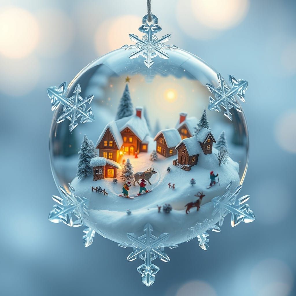 Whimsical Snow Globe Village in Folk Art Style