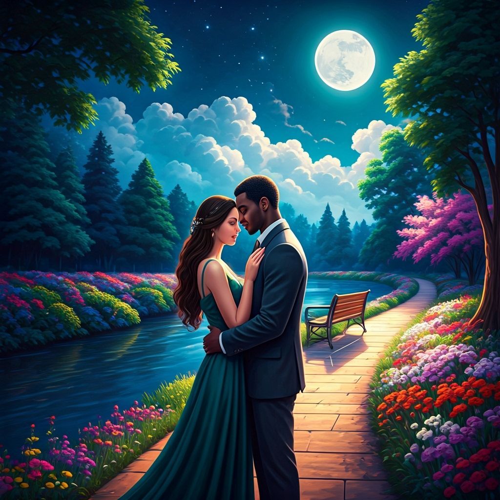 Couple Embracing Under Starry Night Sky Digital Painting