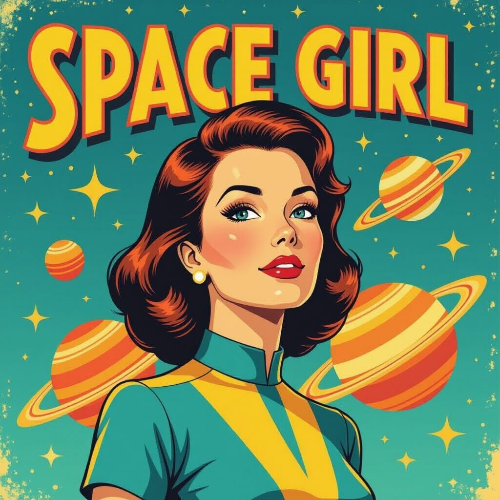 Retro Space Girl Magazine Cover Illustration