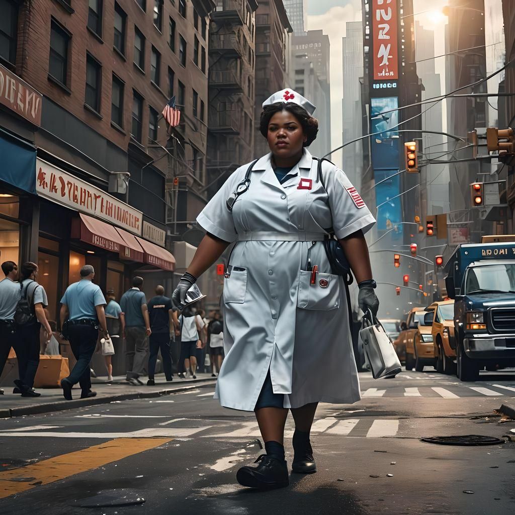 Plus-Size Nurse in New York City: Digital Matte Painting
