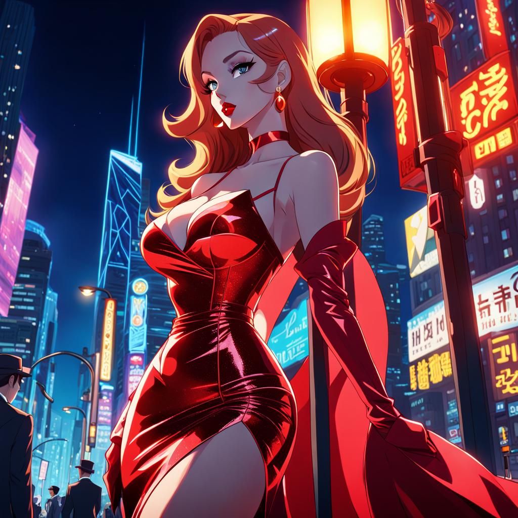 Vibrant Anime Key Visual of Jessica Rabbit