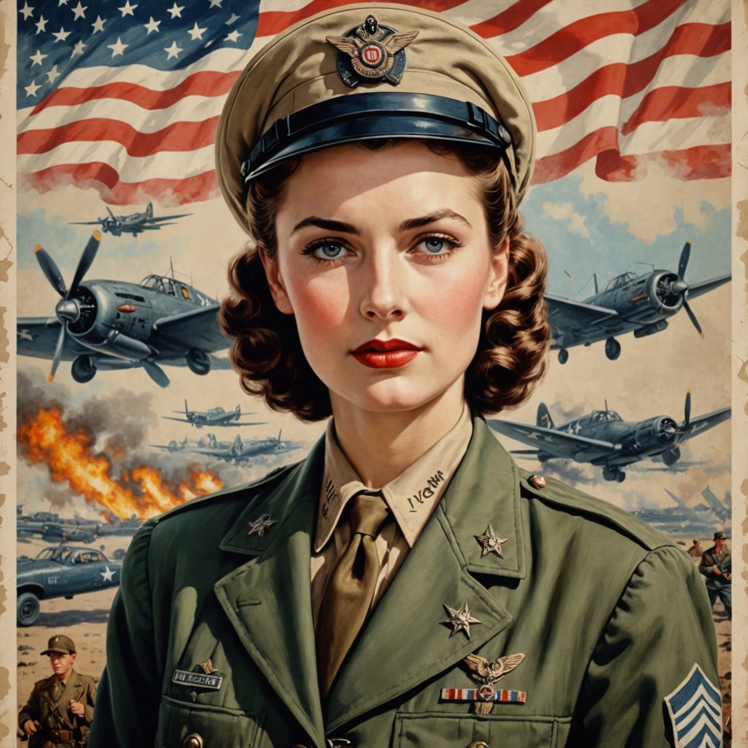 1940s Portrait of Woman in Military Auxiliary Uniform