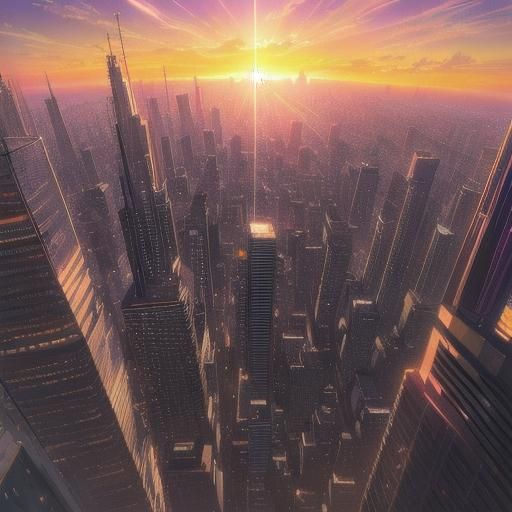 City at Sunset: Digital Art in Anime Style