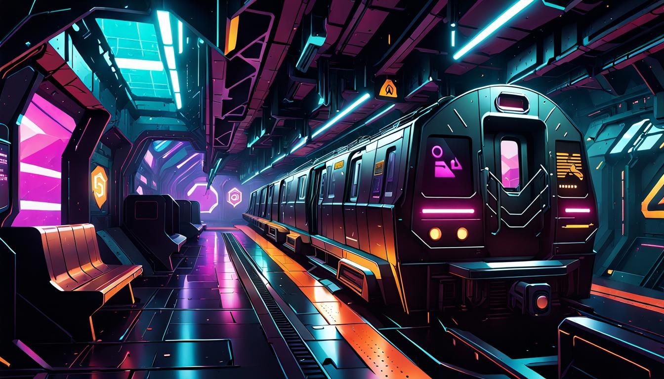 Cyberpunk Subway Station in Abstract Polygon Design