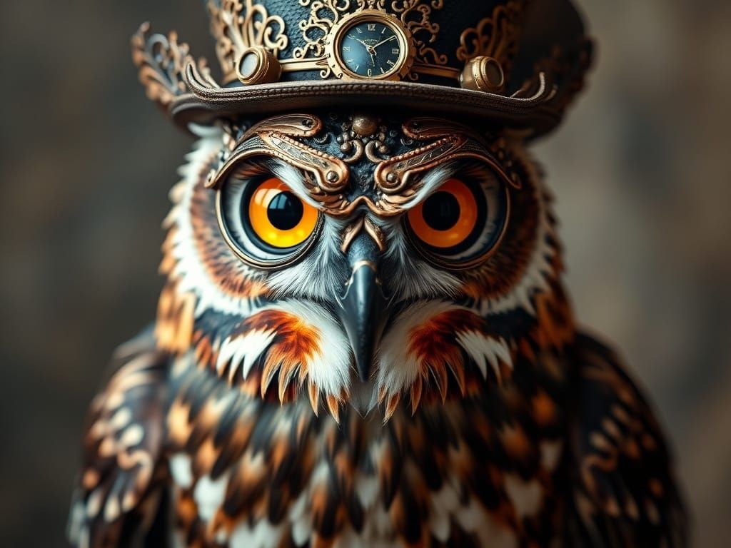 Steampunk Owl in Ornate Filigree Hat