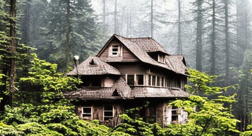 Haunted House Overlooking Mountain Forest
