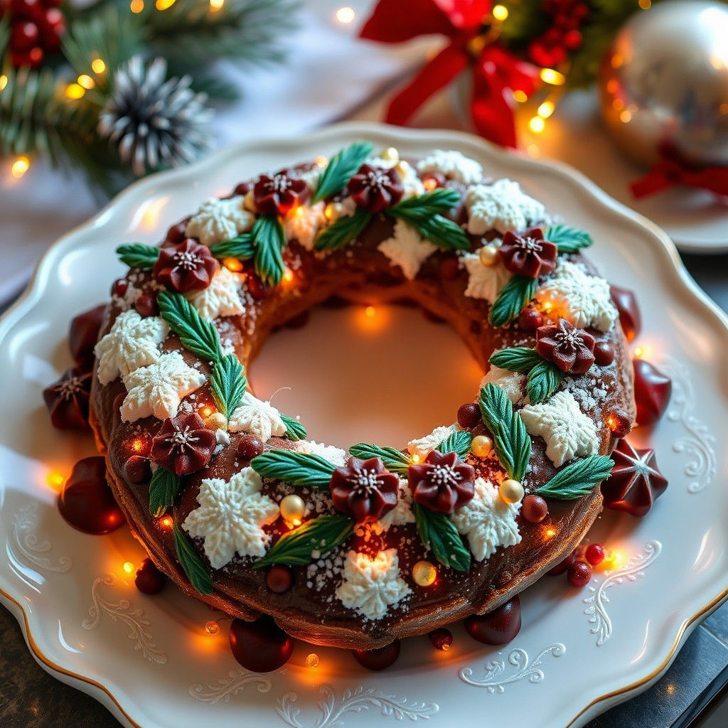 Christmas Wreath Dessert with Chocolate Jewelry