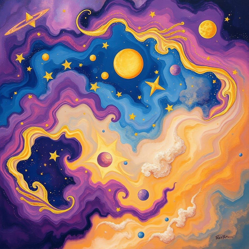 Celestial Whimsy in Vibrant Gouache