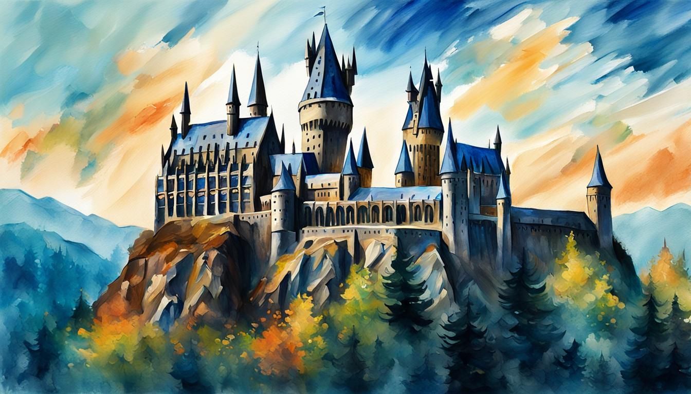 Hogwarts Castle in Gouache Watercolor Style