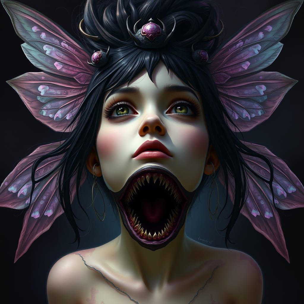 Scary Fairy Illusion Portrait in Dark Fantasy Style